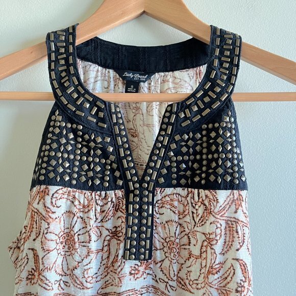 Lucky Brand Split Neck Studded Tank Top Womens Size S Printed - Picture 3 of 8